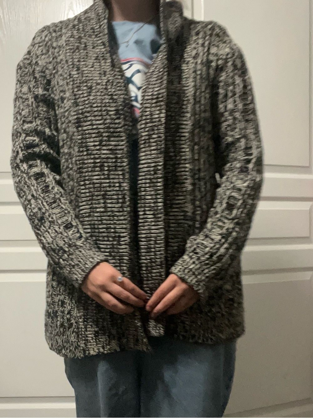 Anthropologie black and white knit cardigan XS